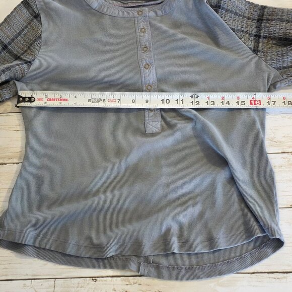 Pilcro Anthropologie The Andie Ribbed Henley Top L Plaid Smocked Pleated Whimsyg - Picture 6 of 9